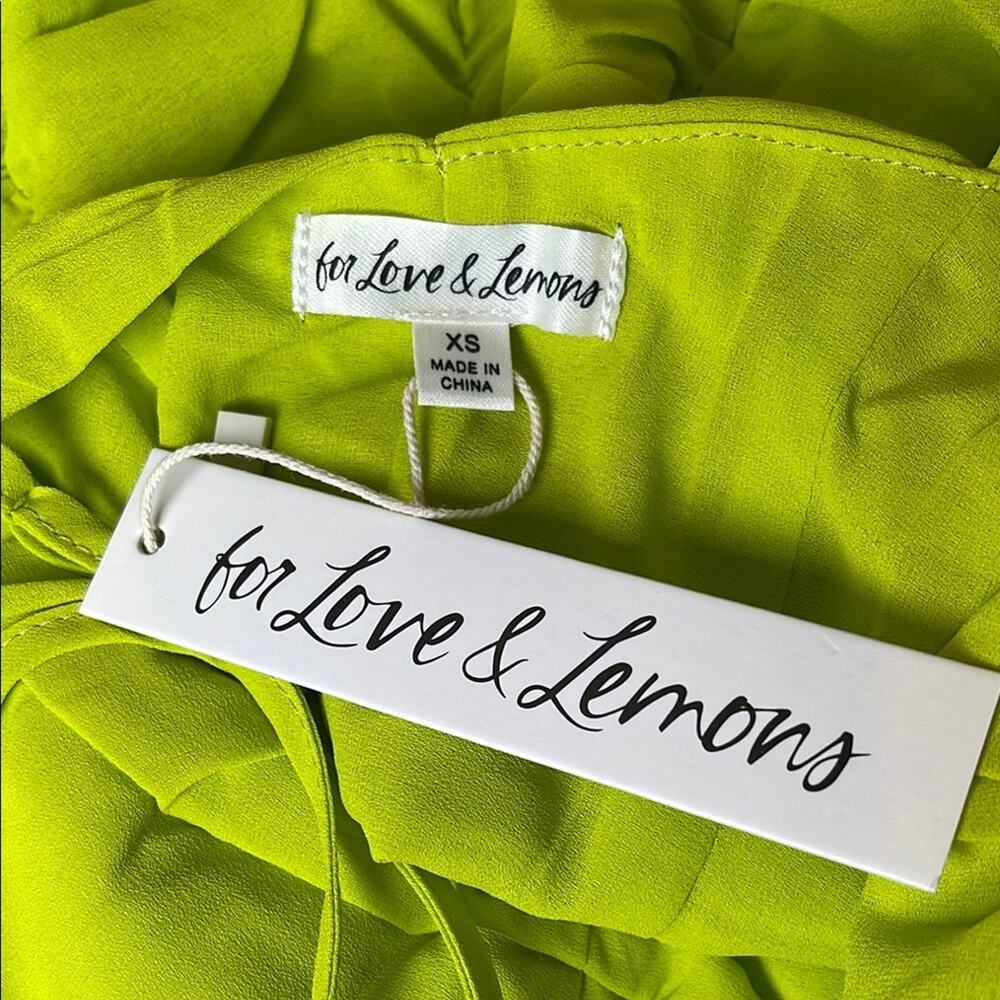FOR LOVE & LEMONS Lorlai Ruched Rosette Train Green Mini Dress Size XS - Picture 8 of 9